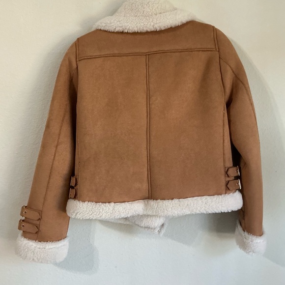 Generation Love Dion Vegan Suede Shearling Cognac Moto Jacket Size XXS (Small) - Picture 7 of 14